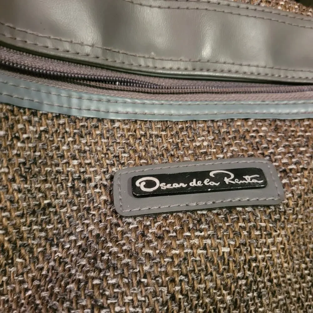 Vintage Oscar De La Renta Luggage Carry On Gray Tweed Tapestry 80s Overnight